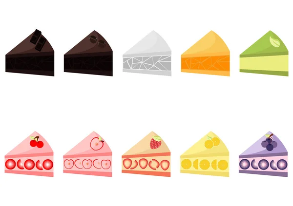 Illustration Cakes Various Flavors Bright Colors Including Chocolate Coffee Vanilla — 스톡 벡터