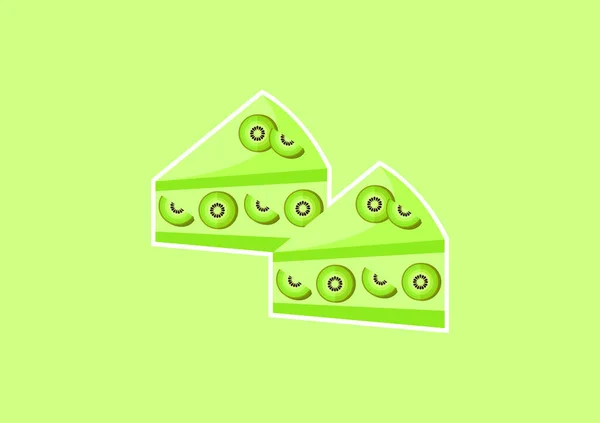 Illustrazione Una Fetta Torta Kiwi Con Mix Dolce Fresco Verde — Vettoriale Stock