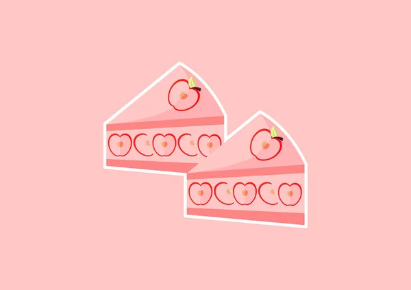 Illustration Slice Apple Cake Sweet Fresh Mix Pink Dark Red — 스톡 벡터