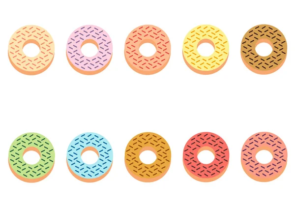 Collection Sweet Delicious Donuts Various Flavors Colors — Image vectorielle