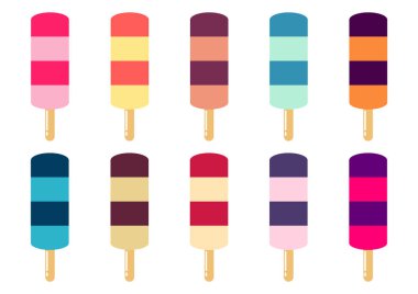 Dondurma tasarımı koleksiyonu çeşitli tatlar, parlak renkler ve tatlı renkler