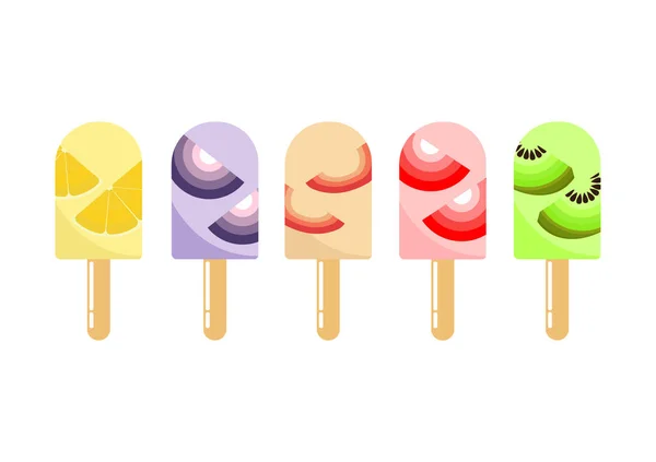 Collection Sweet Ice Cream Different Toppings Beautiful Bright Colors — Stock vektor