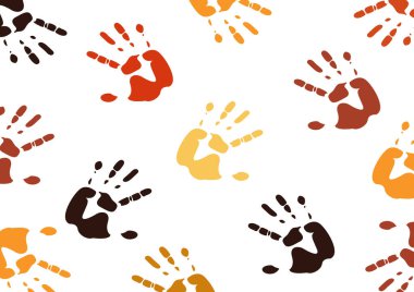 Beyaz arkaplanda avuç içi izi deseni, kahverengi temalı, açık kahverengi ve koyu kahverengi karışımlı.