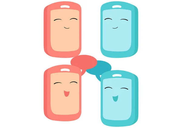Απεικόνιση Των Κινητών Τηλεφώνων Χαρούμενα Πρόσωπα Κουβεντιάζοντας Μεταξύ Τους — Διανυσματικό Αρχείο