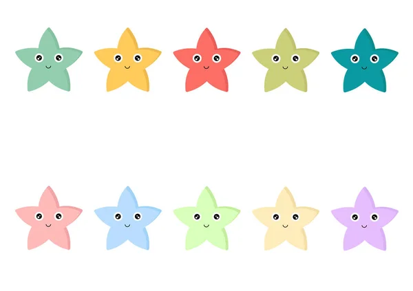 Uma Coleção Ilustrações Coloridas Estrelas Com Rostos Bonitos Adoráveis — Vetor de Stock