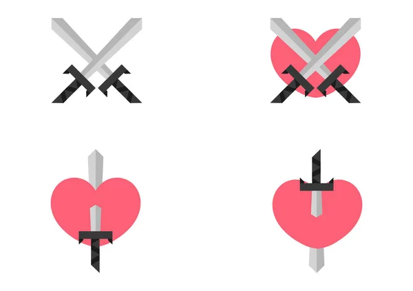 Collection Illustrations Hearts Swords Hearts Pierced Sword — Stock Vector