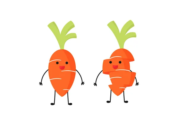 Ilustración Personaje Vegetal Zanahoria Con Una Cara Alegre Divertida Adorable — Vector de stock