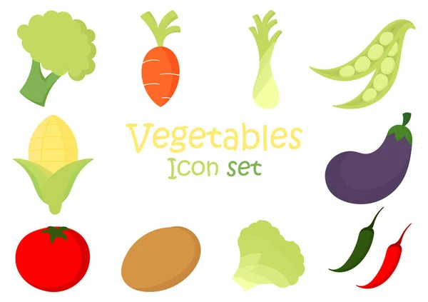 Una Colección Ilustraciones Vegetales Frescas Consistentes Brócoli Zanahorias Cebolletas Garbanzos — Vector de stock