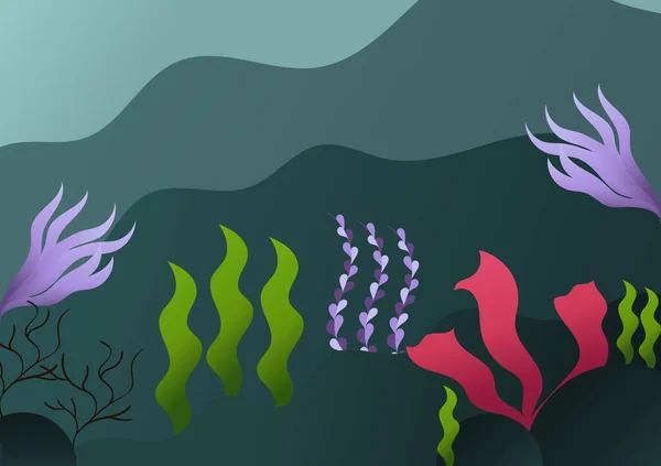 Bazı Deniz Bitkilerinin Güzel Parlak Renklerde Olduğu Sualtı Manzarasının Gösterimi — Stok Vektör