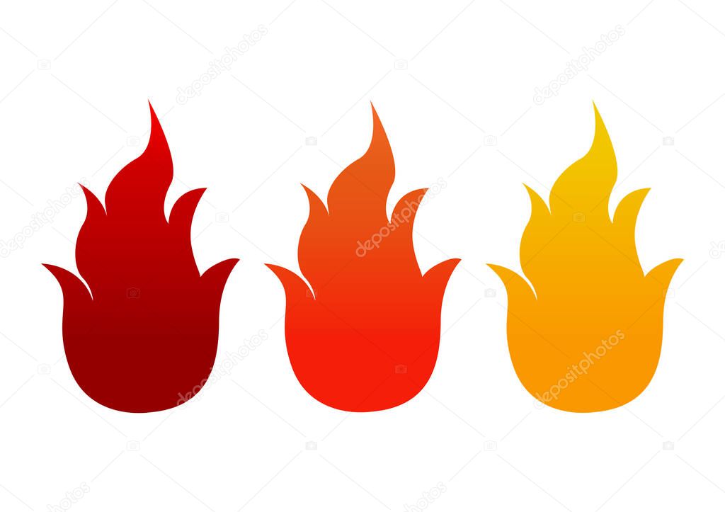 A collection of simple illustrations of three types of fire designs with different colors with gradient techniques