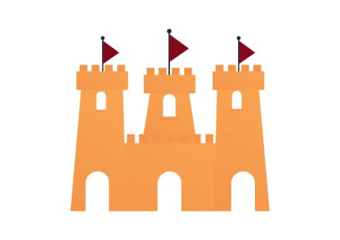 Üzerinde kırmızı bayrak olan açık kahverengi ve koyu kahverengi renklerin karışımından oluşan bir kumdan kale tasviri