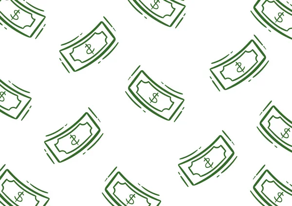 Zelená Létání Dolar Bankovka Ilustrační Vzor Bílém Pozadí — Stockový vektor