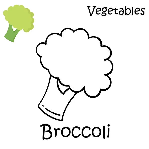 Broccoli Disegnati Mano Sfondo Bianco Pratica Della Colorazione Dei Bambini — Vettoriale Stock