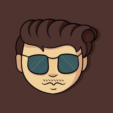 Güneş gözlüklü, zarif koyu renk kombinasyonlu bir adamın yüzü.