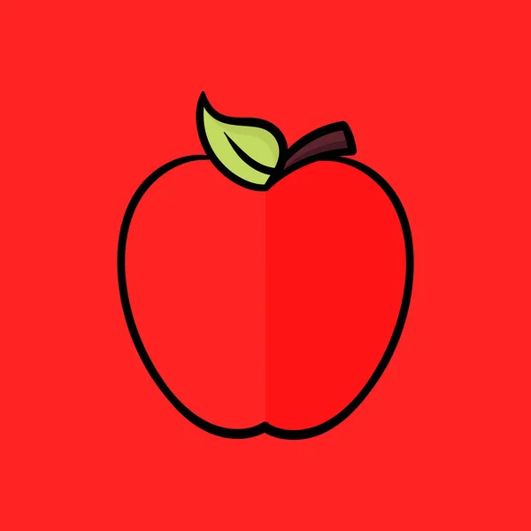 Ilustración Dibujada Mano Fruta Manzana Dulce Fresca Sobre Fondo Rojo — Archivo Imágenes Vectoriales