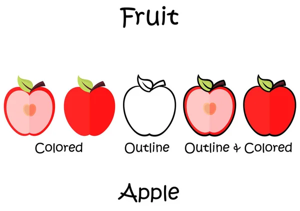 Tatlı Taze Renkli Tasarımları Ana Hatları Renkleri Olan Bir Elma — Stok Vektör