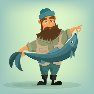 Onun elinde büyük balık ile sakallı balıkçı
