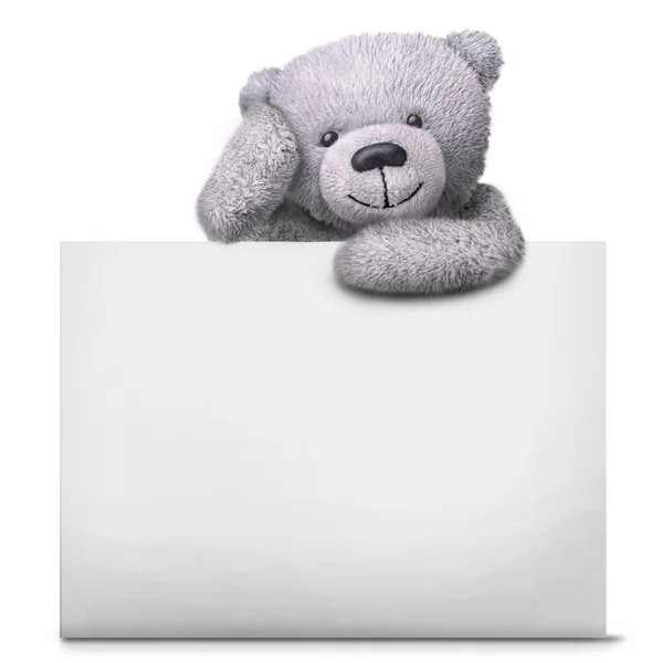 Класична іграшка плюшевого ведмедя з шаблоном паперової картки — стокове фото