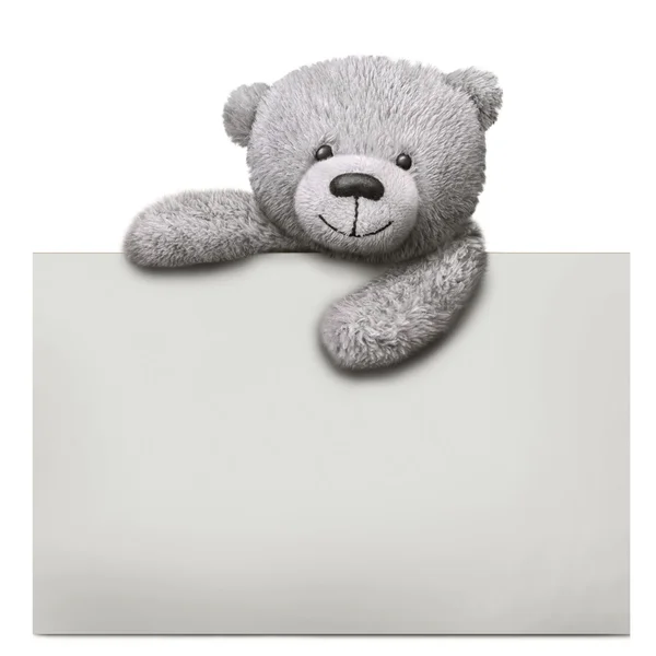 Classic teddy bear toy with paper card template — Stock Photo, Image