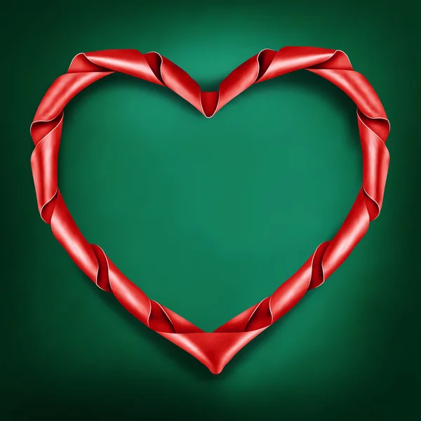 Red ribbon elegant heart shaped frame template. — Stock Vector