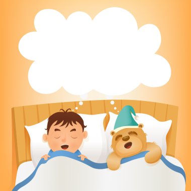 Çocuk oyuncak ayı ile yatakta uyumak. Sabah erken