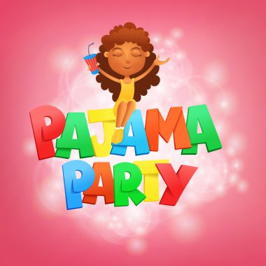 Pijama partisine yazı. Davetiye kartı şablonu ile oturan kız