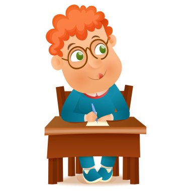 okul çocuk masada oturan vektör çizim