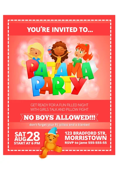 Pijama partisi davetiyesi pembe poster