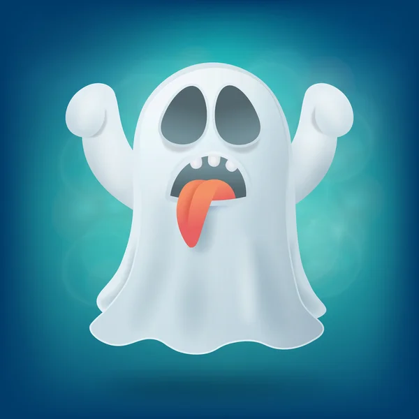 Cartoon-Geist mit Zunge auf blauem Hintergrund. Gestaltungselement der Halloween-Party — Stockvektor