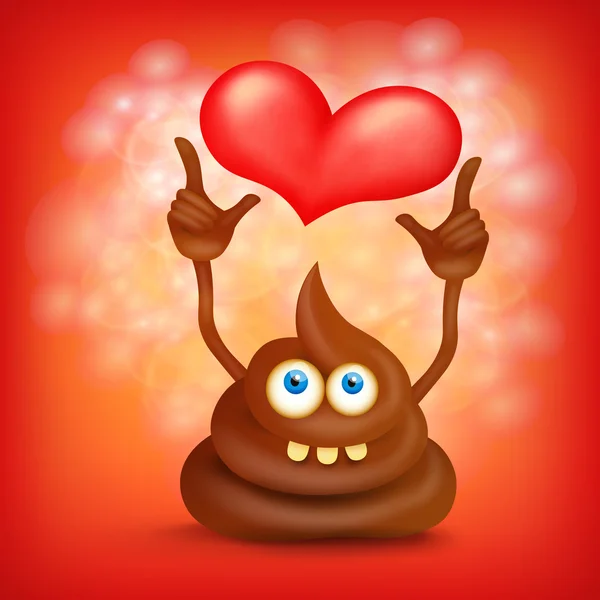 Divertido personaje de emoji de caca de dibujos animados con corazón — Vector de stock