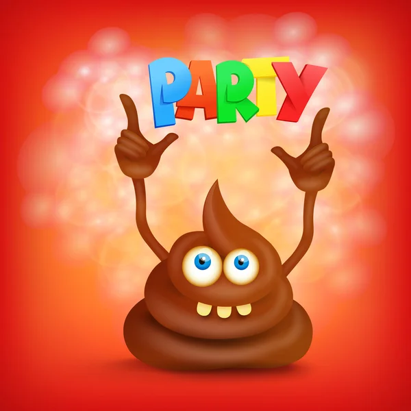 Funny cartoon poop cut emoji character with party title — Stock Vector