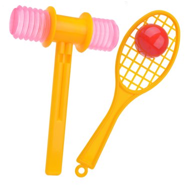 Two rattles hammer and tennis racket clipart