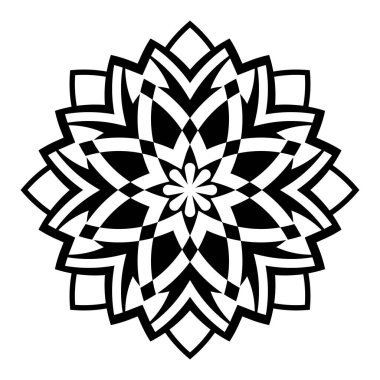 Mandala. Vektör dekoratif elementler. Oriental desen, vektör çizimi. Siyah ve beyaz. Boyama kitabı, dövme, tebrik kartı, yoga ve meditasyon için tasarım.