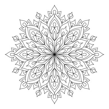 Mandala. Vektör dekoratif elementler. Oriental desen, vektör çizimi. Siyah ve beyaz. Boyama kitabı, dövme, tebrik kartı, yoga ve meditasyon için tasarım.