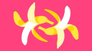 Muz. Pembe arka planda soyulmuş muzlar. Vektör illüstrasyonu açık muz. Sarı tropikal meyveler. Vektör illüstrasyonu.