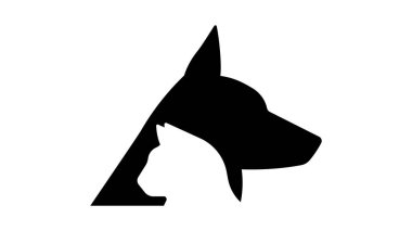 Köpek ve kedi. Köpeğin başı ve kedinin başı. Yan görüş. Vektör illüstrasyonu.