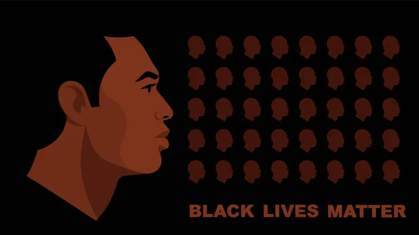 Black Lives Matter Banner Man Face Close Black Citizen Fighting — Stock Vector