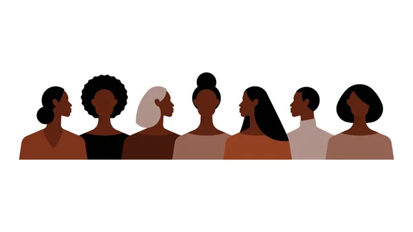 Diferentes Mujeres Negras Con Diferentes Peinados Mucha Gente Grupo Mujeres — Vector de stock