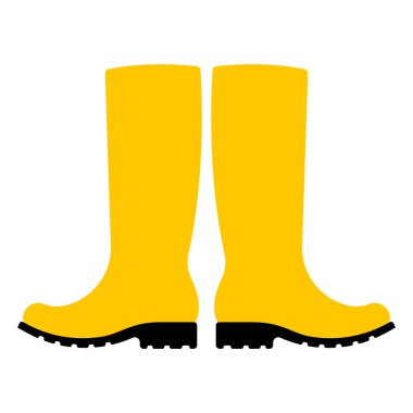 Sarı lastik çizmeler. Yürüyüş, bahçıvanlık ve yağmurlu hava için ayakkabı örnekleri. Beyaz arkaplan üzerinde modern basit vektör.