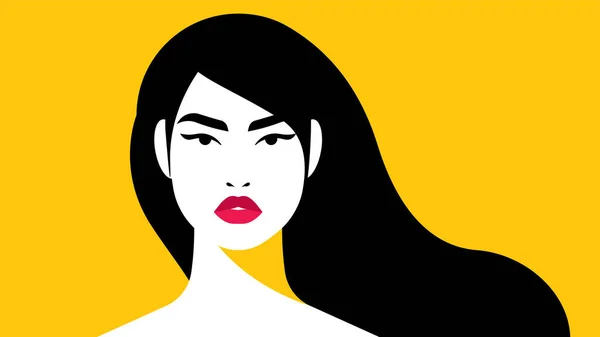 Beautiful Woman Face Female Portrait Head Shoulders Long Hair Yellow — Stock Vector