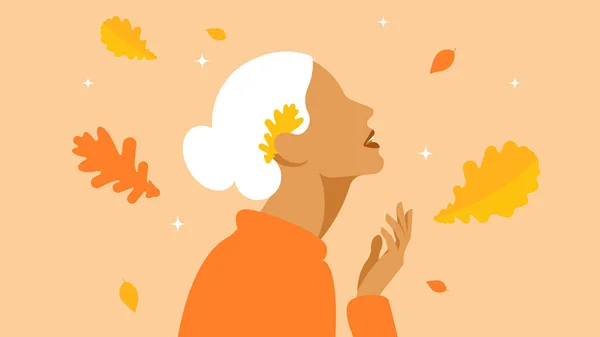 Podzimní Listí Padá Dívka Padající Podzimní Listy Abstraktní Žena Bílými — Stockový vektor