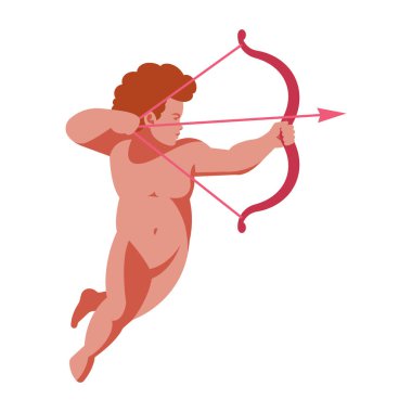 Aşk Tanrısı - küçük aşk tanrısı bir ok atar. Ok ve yaylı bebek. Aşk, şefkat, ilişkiler, flört kavramı. Vektör çizimi. Sevgililer Günü için iyi, tebrik kartları, tasarım..