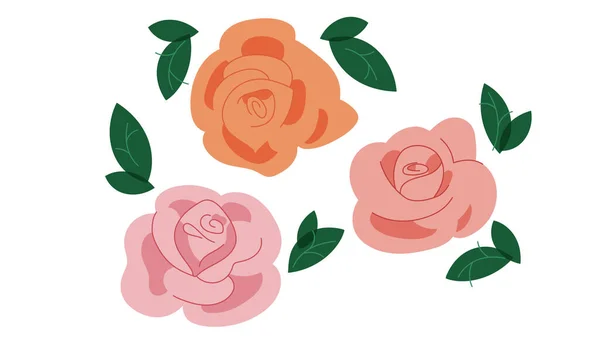 Roses Roses Avec Des Feuilles Dans Style Vintage Fleurs Dessinées — Image vectorielle