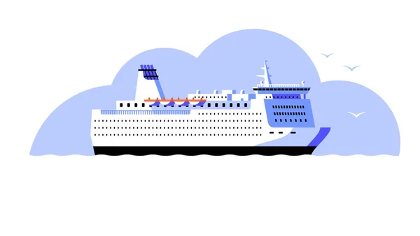 Crucero Ferry Gran Barco Blanco Mar Ilustración Vectorial Estilo Plano — Vector de stock