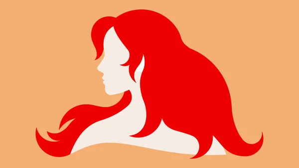Silueta Femenina Con Exuberante Pelo Rojo Perfil Femenino Moderno Contemporáneo — Vector de stock
