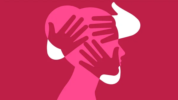 Concept Domestic Violence Silhouette Woman Head Other Hands Gesture Vector — Stock Vector