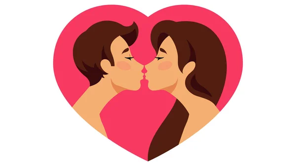 Beso Cerca Los Amantes Una Forma Corazones Gigantes Hermosa Pareja — Archivo Imágenes Vectoriales