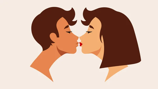 Beso Tierno Entre Joven Mujer Enamorarse Gente Besa Hermosa Pareja — Archivo Imágenes Vectoriales