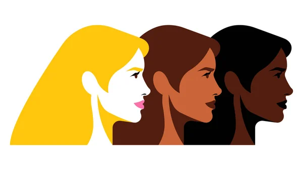 Bellezza Multietnica Diverse Etnie Femminili Africane Asiatiche Cinesi Europee Latinoamericane — Vettoriale Stock