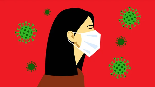 Dünyadaki Coronavirus Coronavirus 2019 Ncov Beyaz Tıbbi Maskeli Kadın Havadaki — Stok Vektör